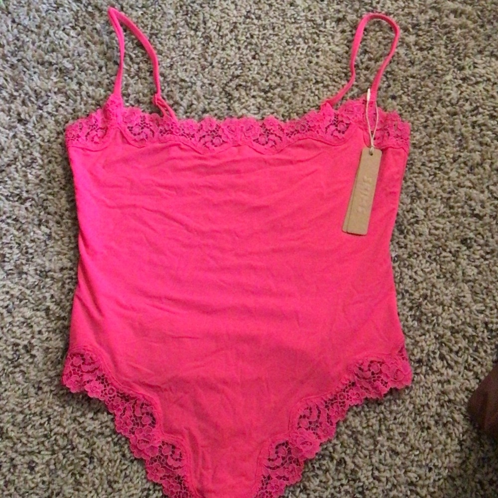 SKIMS Hot Pink Lace Bodysuit